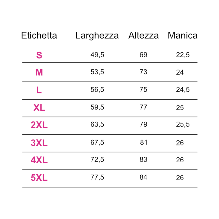 Misure per scelta magliette